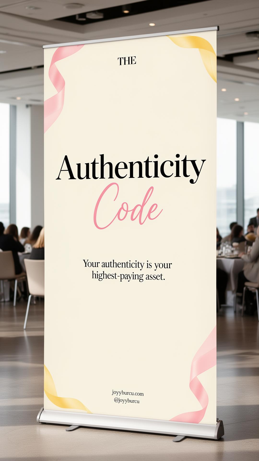 The Authenticity Code booth backdrop banner